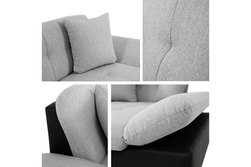 Vananda Soffa med Divan 3-sits i Konstläder - Svart/Grå - Möbler - Soffa - Divansoffor & schäslongsoffa