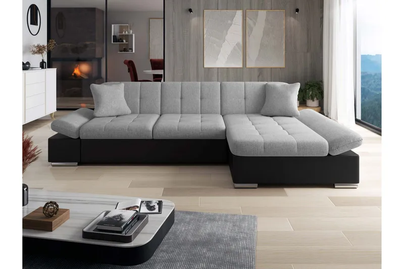 Vananda Soffa med Divan 3-sits i Konstläder - Svart/Grå - Möbler - Soffa - Divansoffor & schäslongsoffa