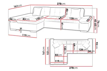 Vananda Soffa med Divan 3-sits - Svart - Möbler - Soffa - Bäddsoffa - Bäddsoffa divan