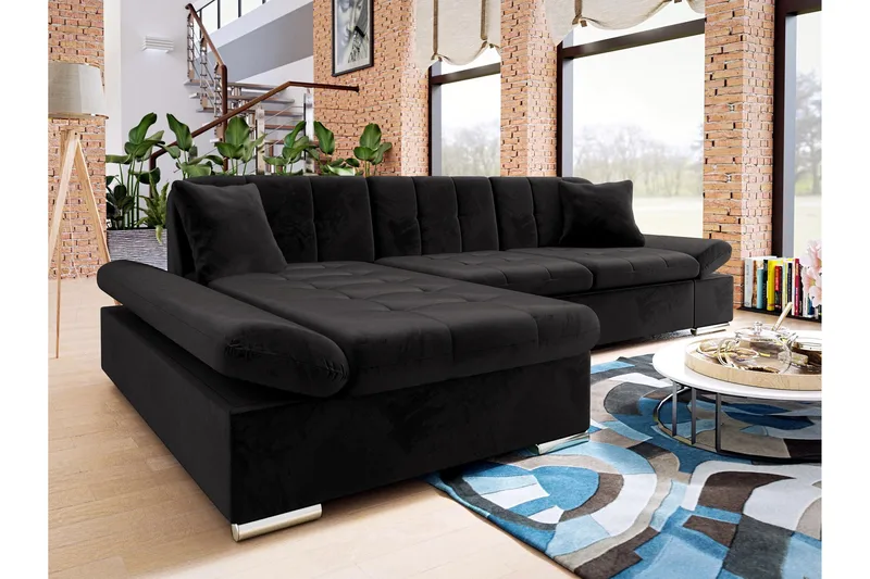 Vananda Soffa med Divan 3-sits - Svart - Möbler - Soffa - Bäddsoffa