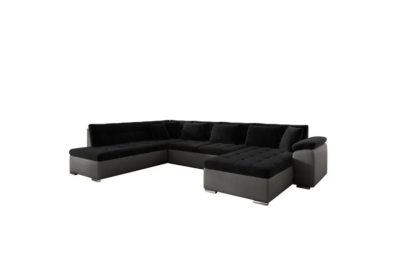 Dynir Soffa med Divan och Schäslong 4-sits, Svart/Grå