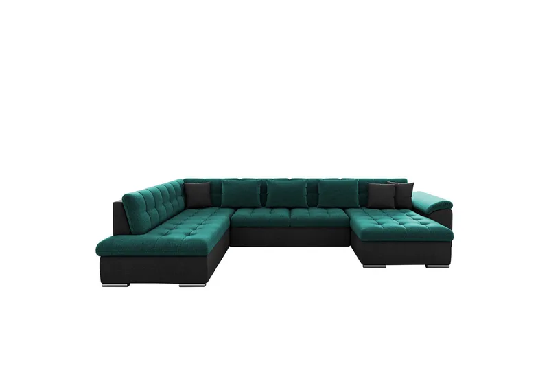 Dynir Soffa med Divan och Schäslong 4-sits, Svart/Grön