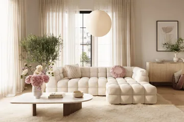 Elise 4-sits Högervänd L-formad Bubblig Divansoffa 274 cm i Bouclé - Gräddvit - Möbler - Soffa - Divansoffor & schäslongsoffa