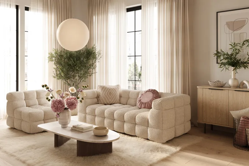 Elise Bubblig Soffgrupp 3-sits Soffa + Fåtölj - Vit - Möbler - Soffa - Soffgrupp