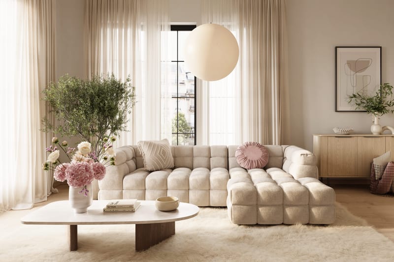 Elise Bubblig Soffgrupp 4-sits Divansoffa Höger + Fåtölj - Beige - Möbler - Soffa - Soffgrupp