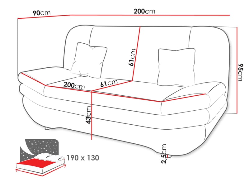 Figurelle 3-sits Bäddsoffa - svart - Möbler - Soffa - Bäddsoffa