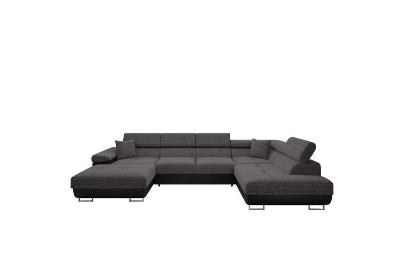 Gabina Soffa med Divan och Schäslong 4-sits, Svart/Grå