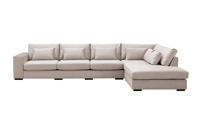 Grande 5-sits Soffa med Schäslong Höger, Beige Sammet