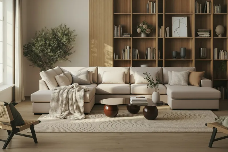 Grande 5-sits U-Soffa med Divan Vänster - Beige Sammet - Möbler - Soffa - U-soffa