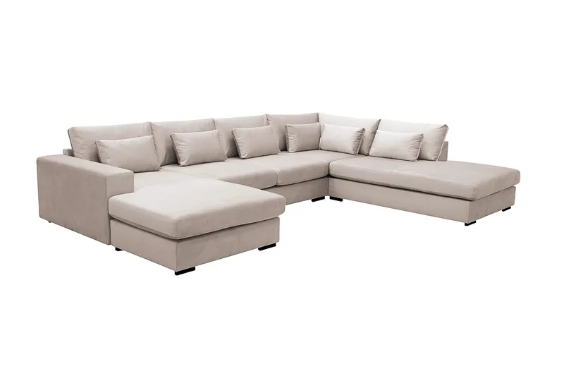 Grande 5-sits U-Soffa med Divan Vänster - Beige Sammet - Möbler - Soffa - U-soffa