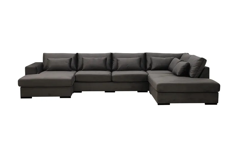 Grande 5-sits U-Soffa med Divan Vänster, Mörkgrå Sammet