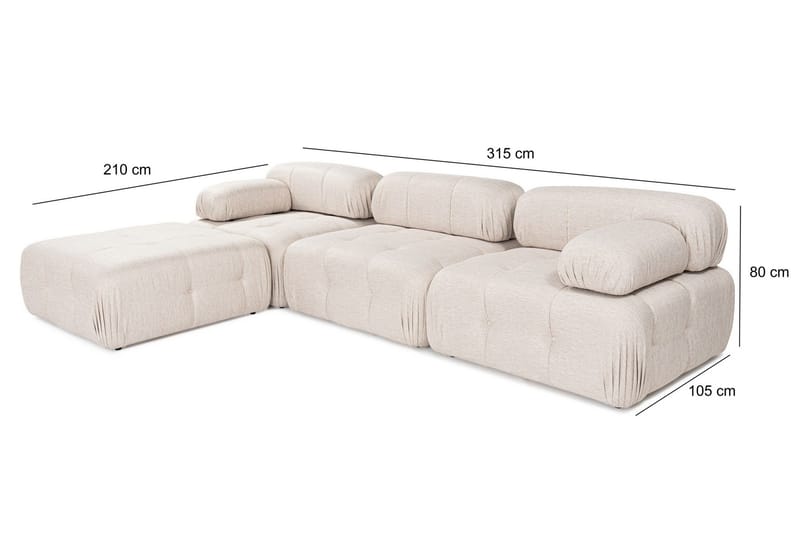 Belgin Bubblig Hörnsoffa 3-sits med utfällbara armstöd och ryggstöd - Ljusbrun - Möbler - Soffa - Modulsoffor - Komplett modulsoffa