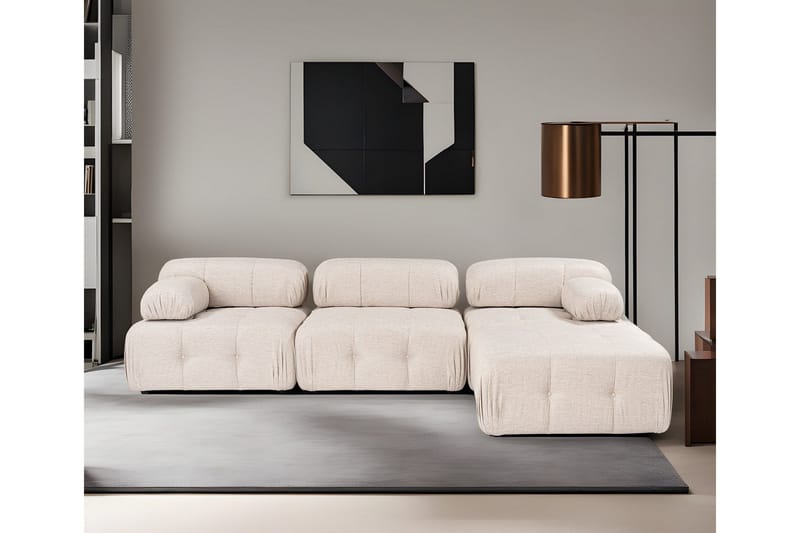 Belgin Bubblig Hörnsoffa 3-sits med utfällbara armstöd och ryggstöd - Ljusbrun - Möbler - Soffa - Modulsoffor - Komplett modulsoffa