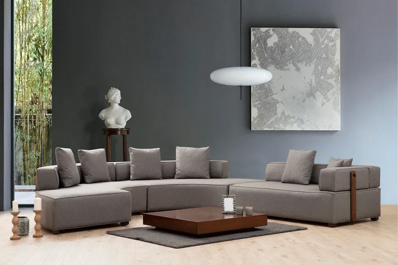 Lasalle Svängd Soffa 6-sits, Grå