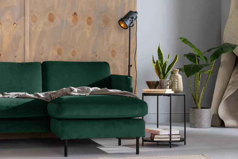 Teodin Hörnsoffa med Divan Höger Sammet - Grön - Möbler - Soffa - Hörnsoffa - Hörnsoffa med divan