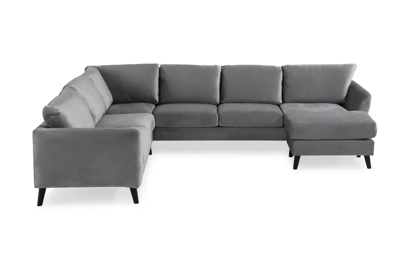 Trend 5-sits Högervänd L-formad Hörnsoffa med Divan i Sammet, Ljusgrå