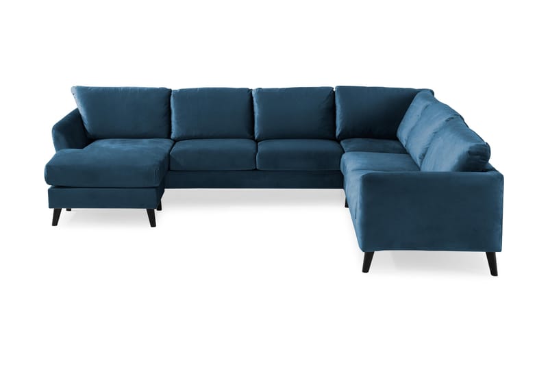 Trend 5-sits Vänstervänd U-formad Hörnsoffa med divan i Sammet, Blå