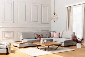 Tulima Soffa med Schäslong m Pall Höger - Ljusgrå/Natur - Möbler - Soffa - Hörnsoffa