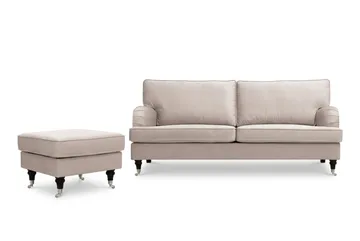 Howard Classic Soffgrupp 3-Sits Soffa och Fotpall i Sammet - Beige - Möbler - Soffa - Soffgrupp - Soffgrupp 3 2 1