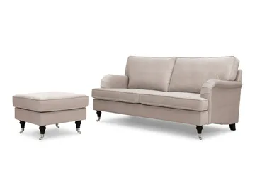 Howard Classic Soffgrupp 3-Sits Soffa och Fotpall i Sammet - Beige - Möbler - Soffa - Soffgrupp - Soffgrupp 3 2 1