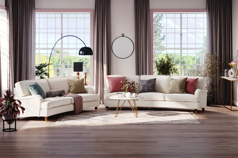 Howard Lyx 4-sits Svängd Soffa i Bouclé - Vit - Möbler - Soffa - Howardsoffor