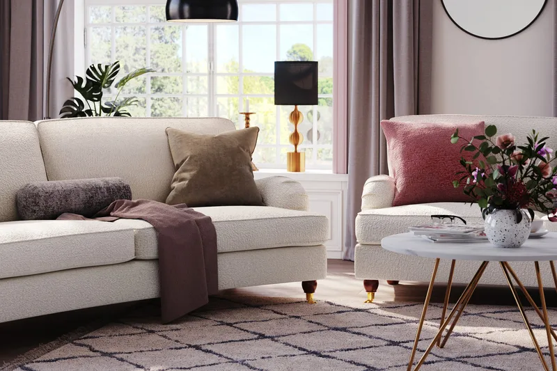 Howard Lyx 4-sits Svängd Soffa i Bouclé - Vit - Möbler - Soffa - Howardsoffor