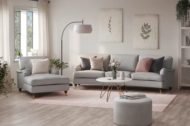 Howard Lyx 4-sits Svängd Tygsoffa - Ljusgrå - Möbler - Soffa - Howardsoffor