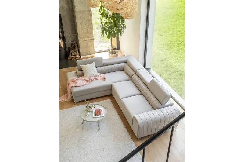 Laurece 4-sits Högervänd L-formad Bäddsoffa 125x210 cm i Sammet - Beige - Möbler - Soffa - Bäddsoffa