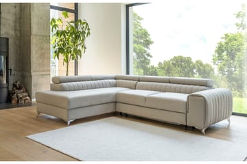 Laurece 4-sits Högervänd L-formad Bäddsoffa 125x210 cm i Sammet - Beige - Möbler - Soffa - Bäddsoffa
