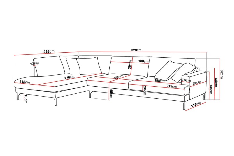 Menard Premium 5-sits Vänstervänd L-formad Djup Schäslongsoffa i Chenille - Grön - Möbler - Soffa - Divansoffor & schäslongsoffa
