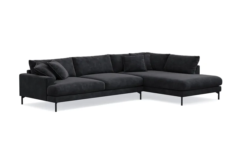 Menard Premium 5-sits Högervänd L-formad Djup Schäslongsoffa i Chenille - Trenza 01, Svart Chenille - Möbler - Soffa - Divansoffor & schäslongsoffa
