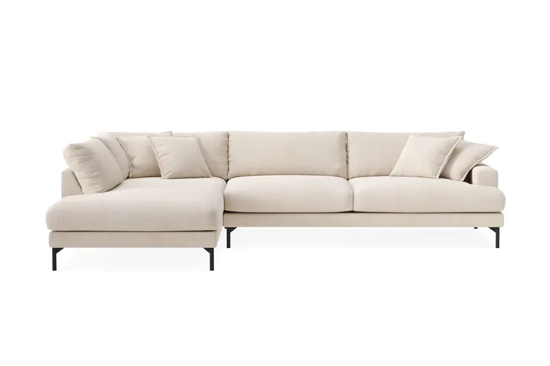 Menard Premium 5-sits Vänstervänd L-formad Djup Schäslongsoffa i Chenille, Ljusbeige