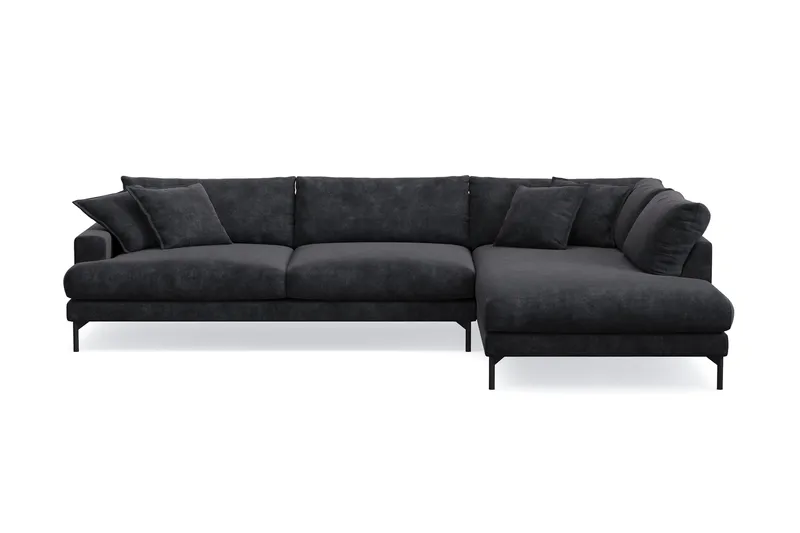 Menard Premium 5-sits Högervänd L-formad Djup Schäslongsoffa i Chenille, Trenza 01, Svart Chenille