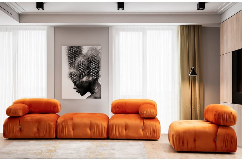 Belgin Högermodul / Fåtölj 95 cm med fasta armstöd och repdetaljer - Orange - Möbler - Soffa - Modulsoffor - Övriga moduler till modulsoffa
