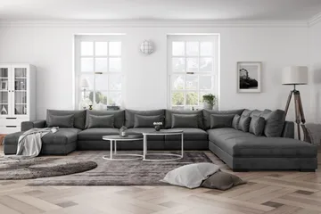 Dubai Stor U-modulsoffa med Divan Vänster Sammet 527 cm Extra Djup - Mörkgrå - Möbler - Soffa - Modulsoffor - Komplett modulsoffa