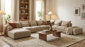 Dubai U-modulsoffa Large med Divan Vänster Extra Djup i Chenille - Beige - Möbler - Soffa - Modulsoffor - Komplett modulsoffa