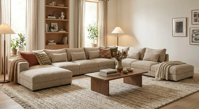 Dubai U-modulsoffa Large med Divan Vänster Extra Djup i Chenille - Beige - Möbler - Soffa - Modulsoffor - Komplett modulsoffa