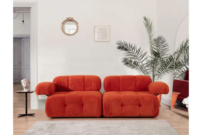 Belgin Bubblig divansoffa 2-sits med utfällbara armstöd och ryggstöd - Röd Manchester - Möbler - Soffa - Modulsoffor - Komplett modulsoffa