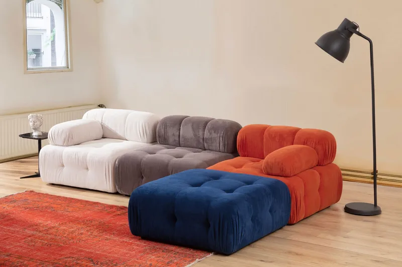 Belgin Bubblig Modulsoffa 3-sits med utfällbara armstöd och ryggstöd, Röd/Vit