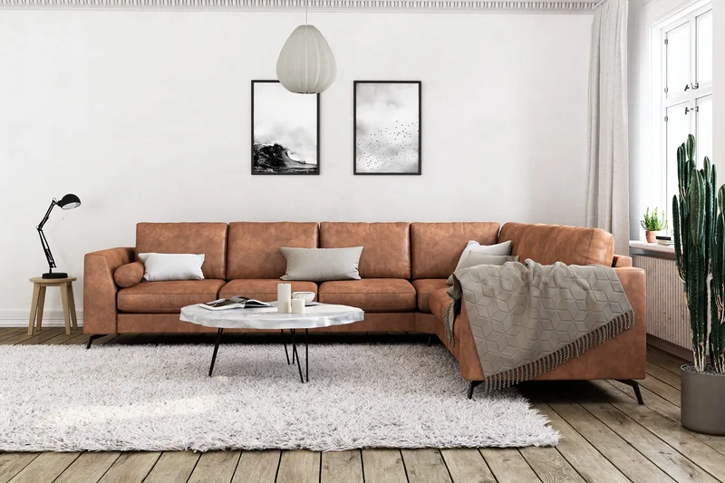 Ocean Lyx 5-sits Vändbar L-formad Hörnsoffa i Konstläder - Brun - Möbler - Soffa - Skinnsoffor