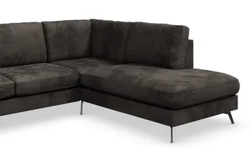 Ocean Lyx 6-sits Högervänd U-formad Soffa med Divan och Schäslong + Fotpall i Sammet - Mörkgrå - Möbler - Soffa - U-soffa