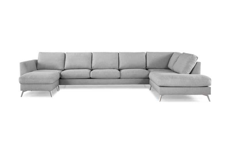 Ocean Lyx 6-sits Högervänd U-formad Soffa med Divan och Schäslong + Fotpall i Tyg, Grå