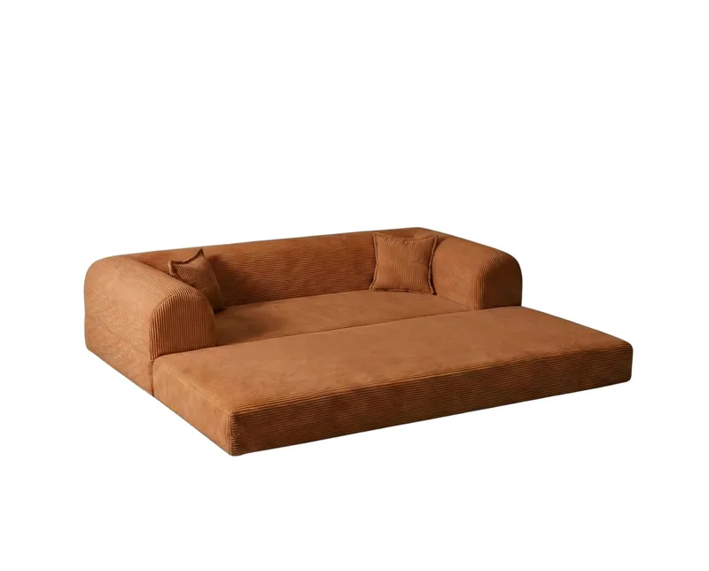 Pento 3-sits Ribbad Bäddsoffa i Tyg - Cognac - Möbler - Soffa - Bäddsoffa