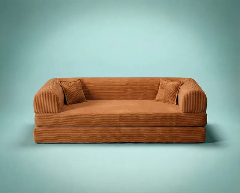 Pento 3-sits Ribbad Bäddsoffa i Tyg - Cognac - Möbler - Soffa - Bäddsoffa