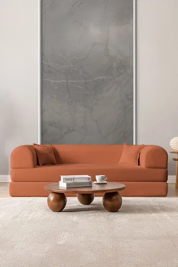 Pento 3-sits Ribbad Bäddsoffa i Tyg - Cognac - Möbler - Soffa - Bäddsoffa