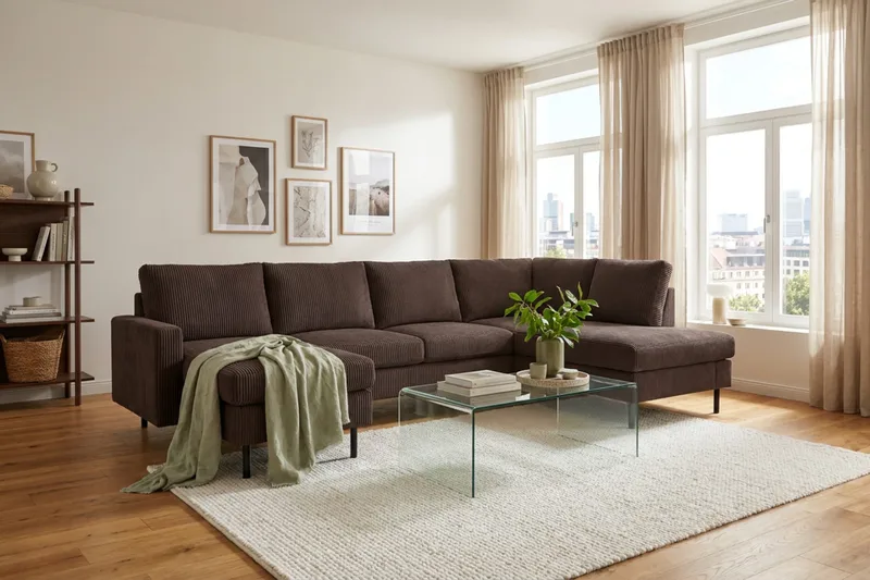 Peppe 4-sits Högervänd U-formad Soffa med Divan och Schäslong i Manchester - Mörkbrun - Möbler - Soffa - U-soffa