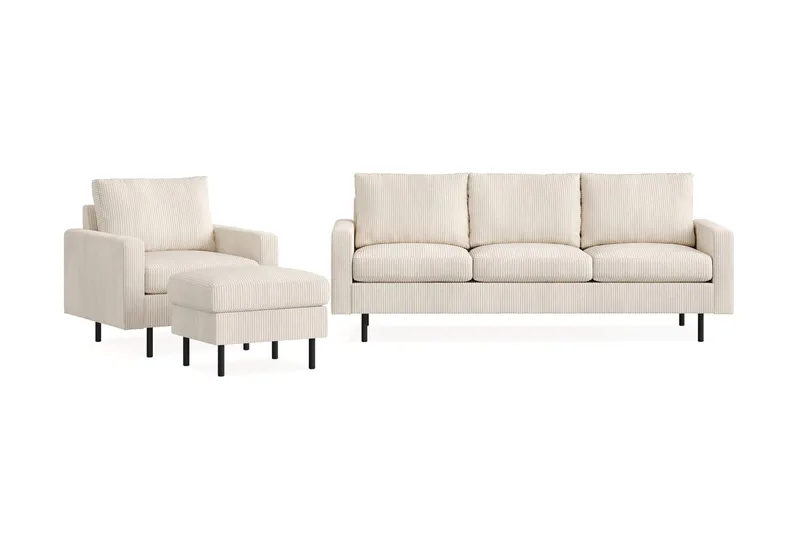 Peppe Soffgrupp 3-sits Soffa + Fåtölj + Fotpall i Manchester, Beige
