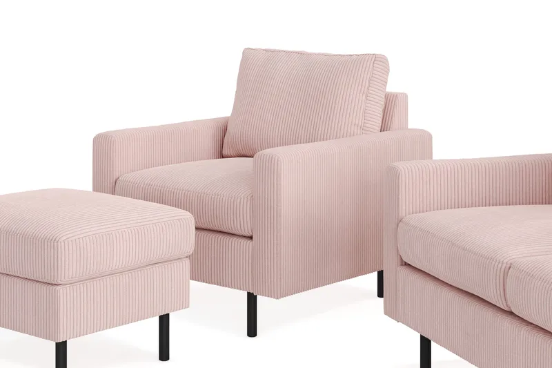 Peppe Soffgrupp 3-sits Soffa + Fåtölj + Fotpall i Manchester - Rosa - Möbler - Soffa - Soffgrupp