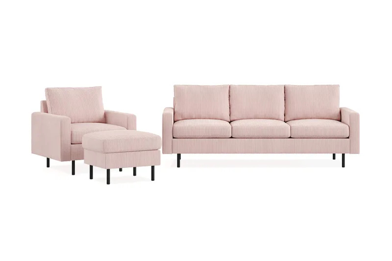 Peppe Soffgrupp 3-sits Soffa + Fåtölj + Fotpall i Manchester, Rosa