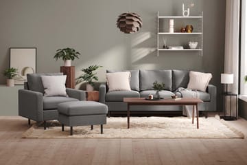 Peppe Soffgrupp 3-sits Soffa + Fåtölj + Fotpall i Tyg - Ljusgrå - Möbler - Soffa - Soffgrupp